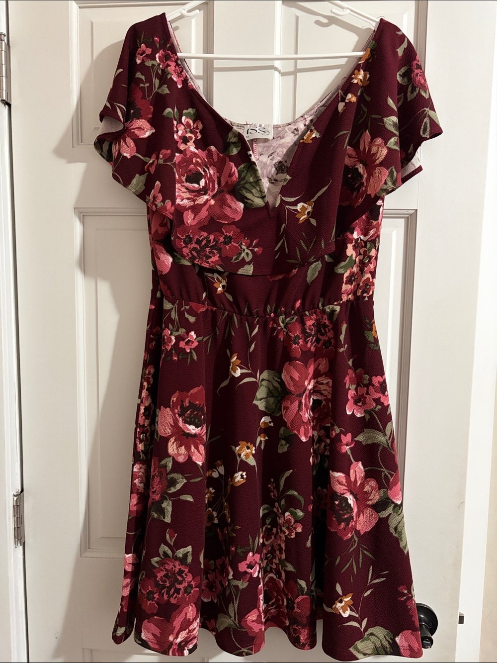 Floral V-Neck Women’s Dress in Burgundy